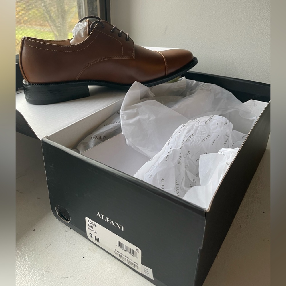 Alfani Adam Brown Dress Shoe 9 9M Cap Toe Oxford Men’s Casual Black